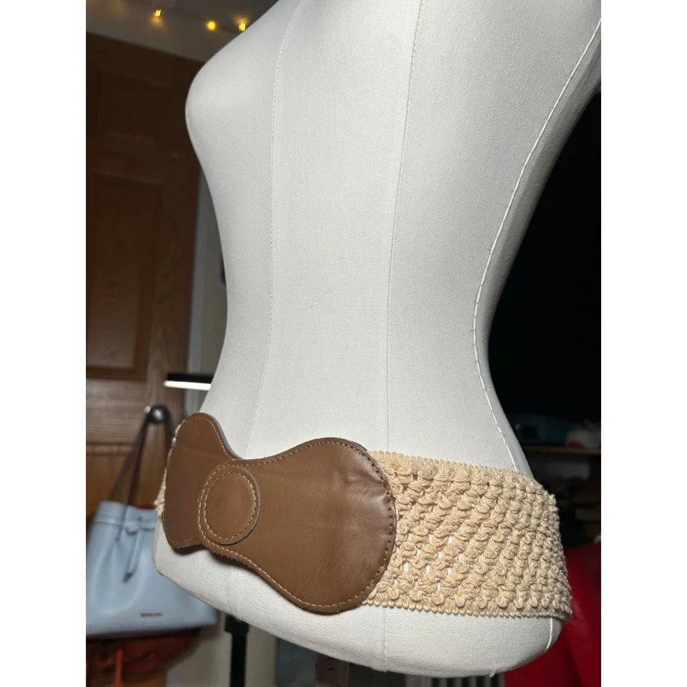 Crochet Boho Belt‎ Brown Faux Leather Bow Boho Beige Festival Beach